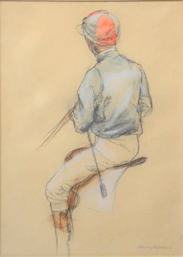 Henry Hoehler (American, 1927 - 2018) "Jockey Up, Rear,: Henry Hoehler (American, 1927 - 2018)"Jockey Up, Rear, 1987"oil on paper, mixed media, signed, titled and dated Henry Koehler lower right on artist's label adhered to verso, sight size: 10 1/2" x 7 1/