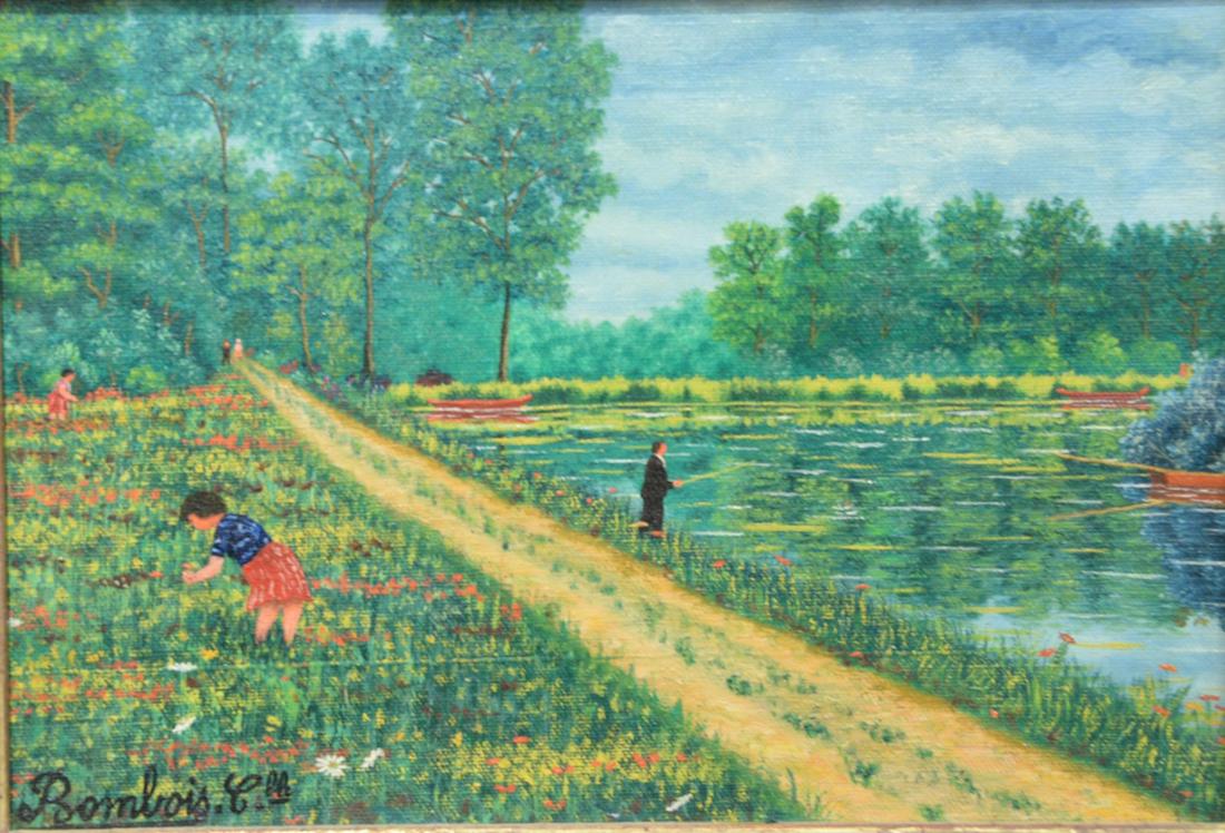 Camille Bombois (1883 - 1970) Fishing Near Flower Field: Camille Bombois (1883 - 1970)Fishing Near Flower Fieldoil on canvassigned lower left Bombois7 1/2" x 10 3/4"