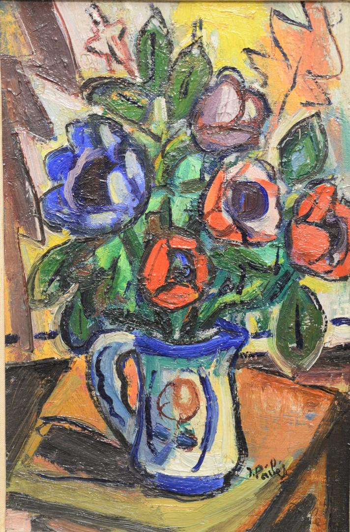 Isaac Pailes (French/Ukrainian/Russian, 1895 - 1978): Isaac Pailes (French/Ukrainian/Russian, 1895 - 1978)Still Life with Pitcher and Flowersoil on canvassigned lower right I. PailesYeshiva University, New York exhibition label, Pailes Exhibit, March 199
