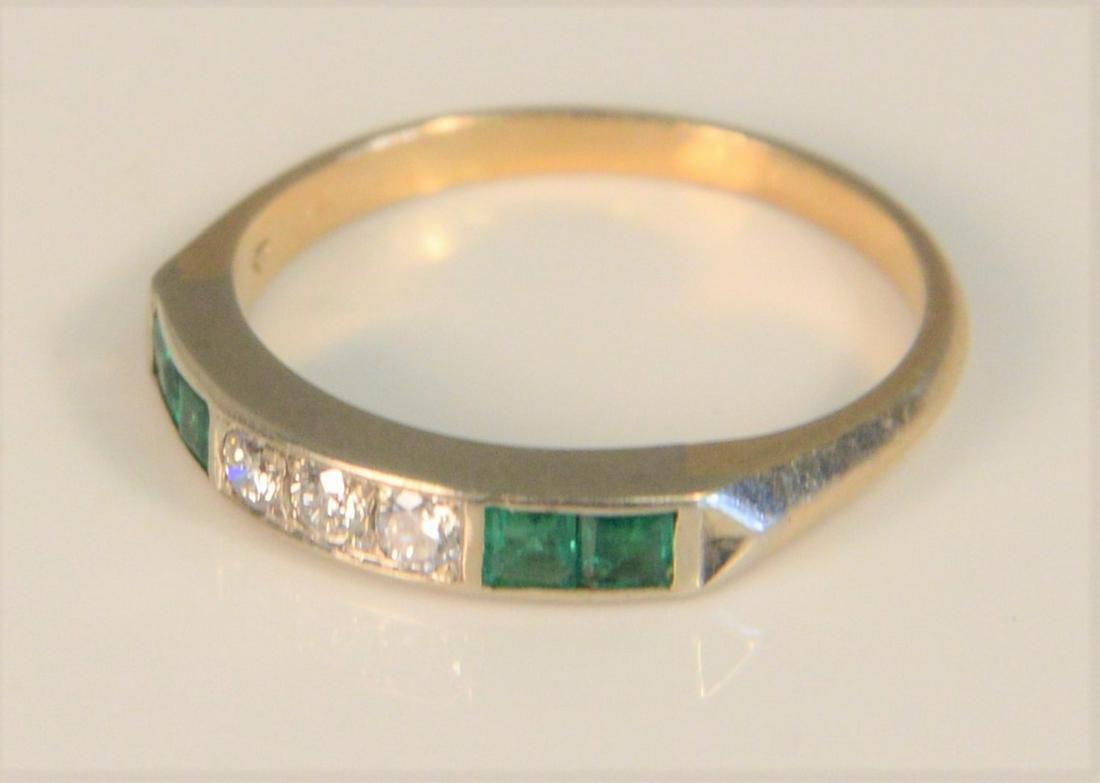 14K Yellow Gold Ring  set with three diamonds flanked (1 of 3)