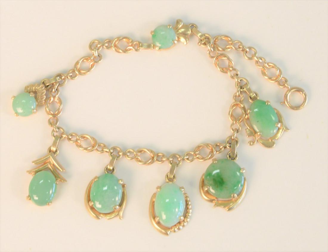 14K and Green Jade Bracelet total weight 20.1 grams (1 of 3)