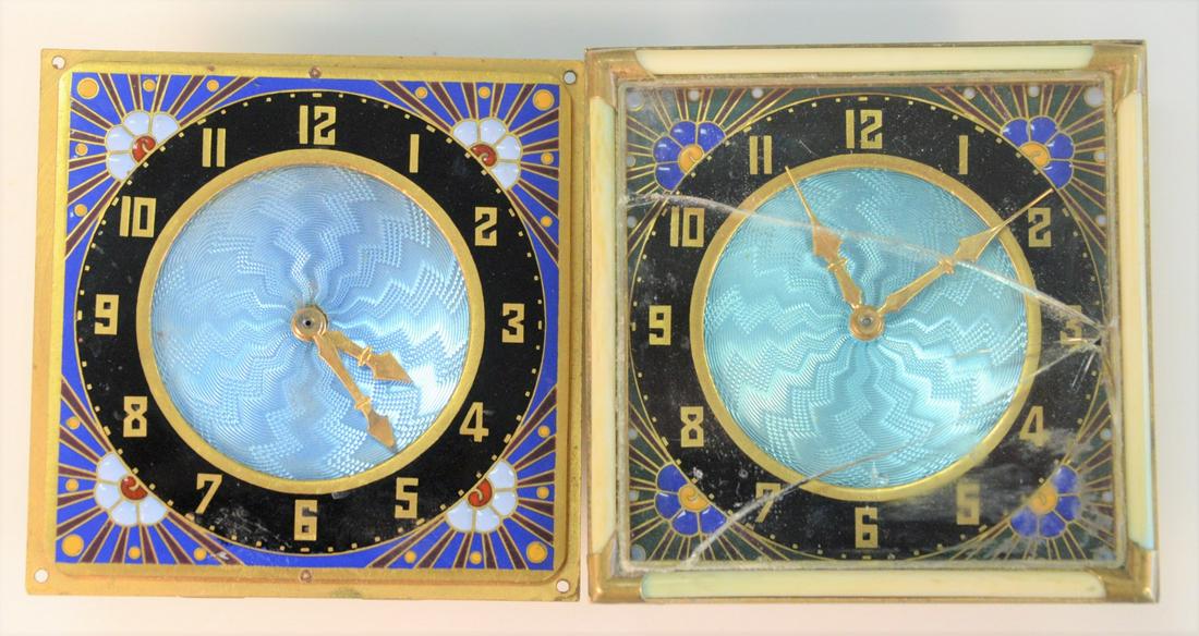 Two Enameled Travel Size Alarm Clocks having enameled (1 of 5)