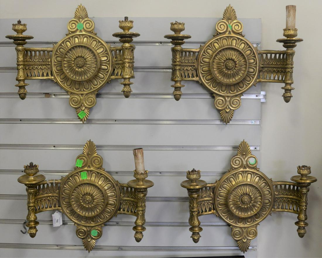 Set of Four Louis XVI Style Bronze Dore Two-Light Wall (1 of 4)