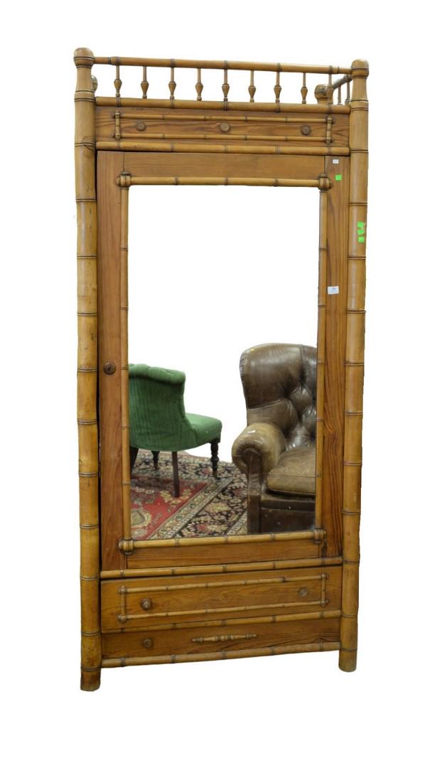 Faux Bamboo Armoire  with mirrored door height 83 (1 of 5)