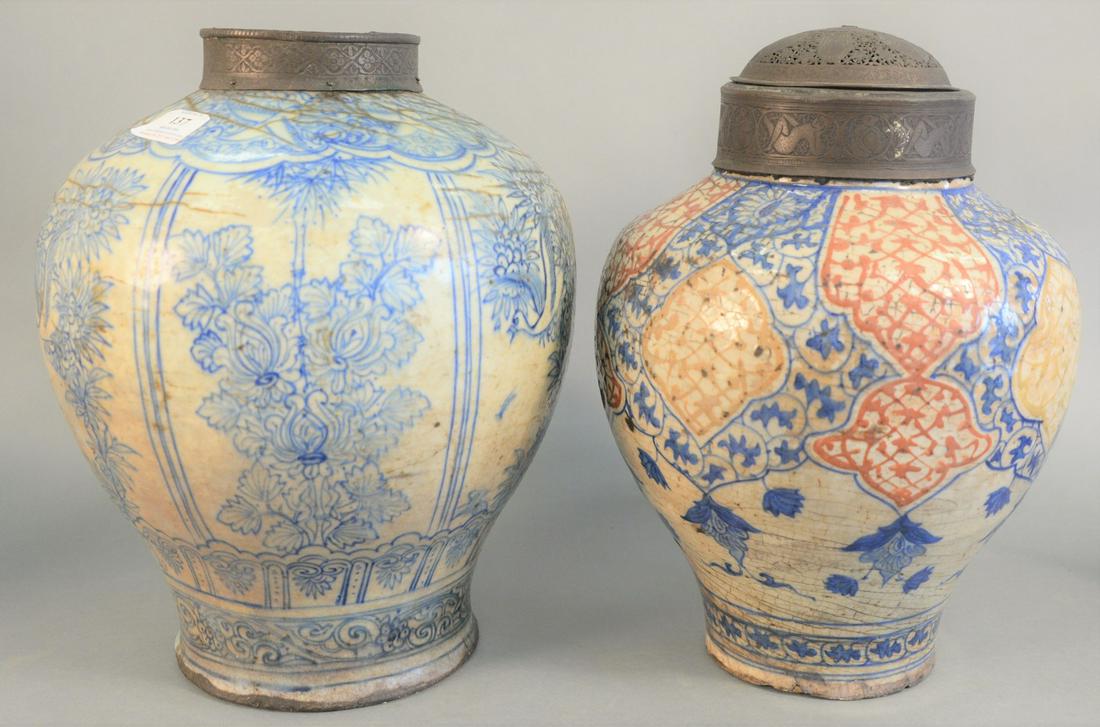 Two Early Jars in Persian Taste each fitted with metal (1 of 6)