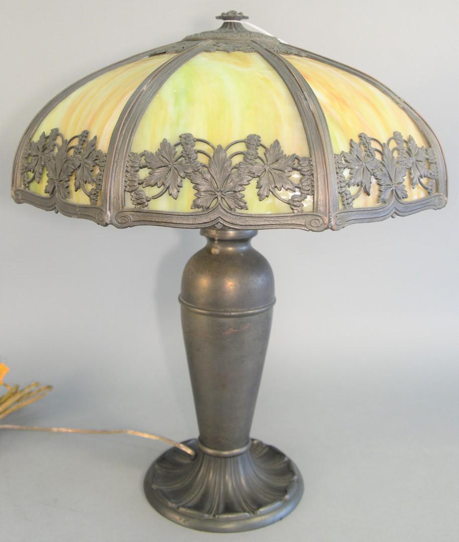 Slag Glass Table Lamp having eight green, glass panels (1 of 4)