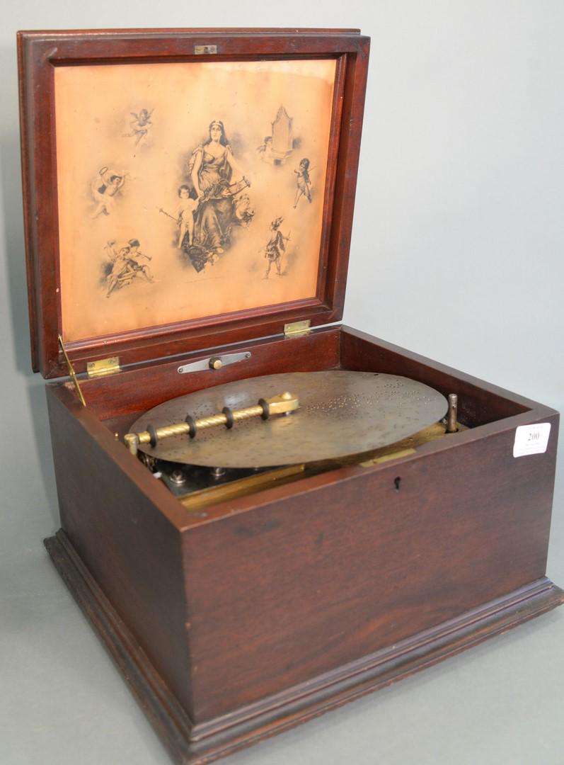 Regina Music Box 11" disc player, in mahogany case (1 of 5)