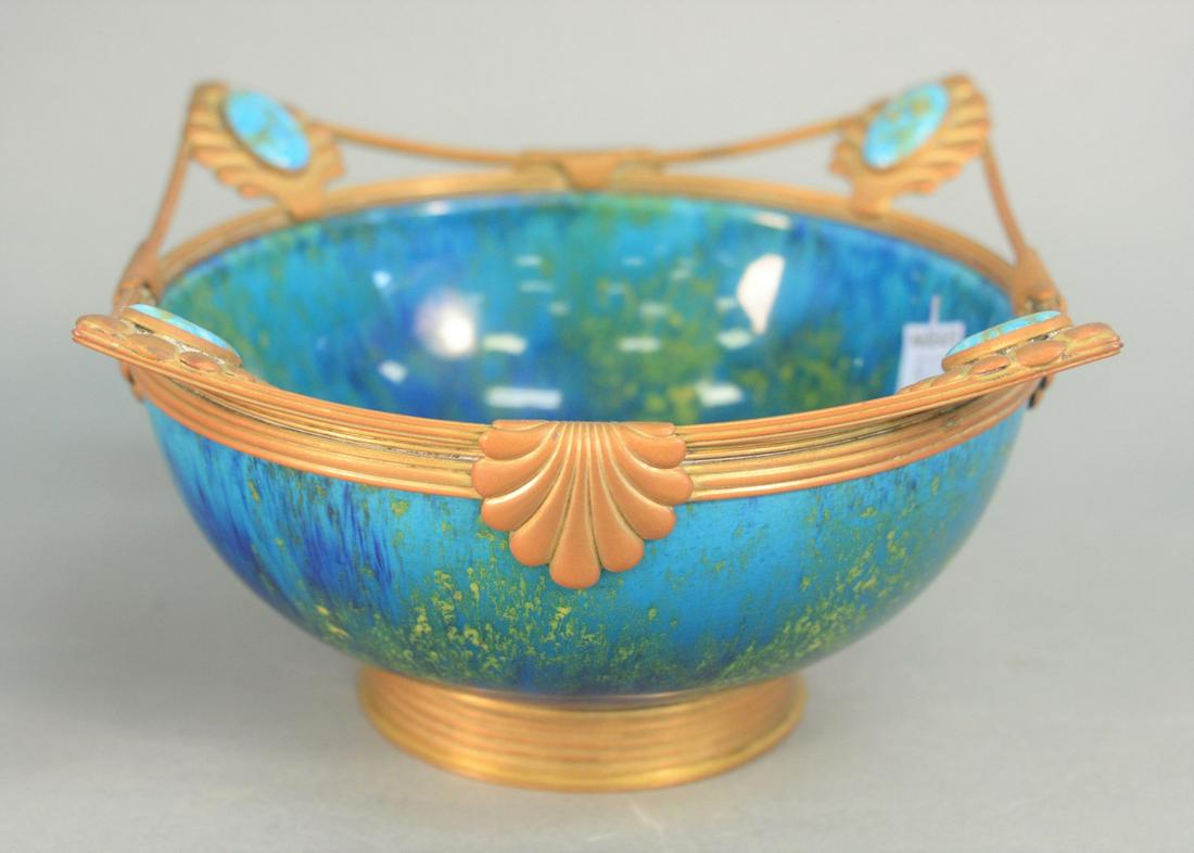 Small Sevres Blue Glazed Bowl with brass detailing, (1 of 4)