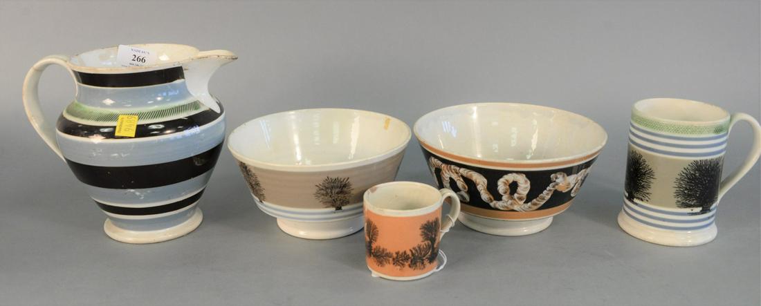 Five Piece Lot of Mochaware to include mocha jug having (1 of 5)