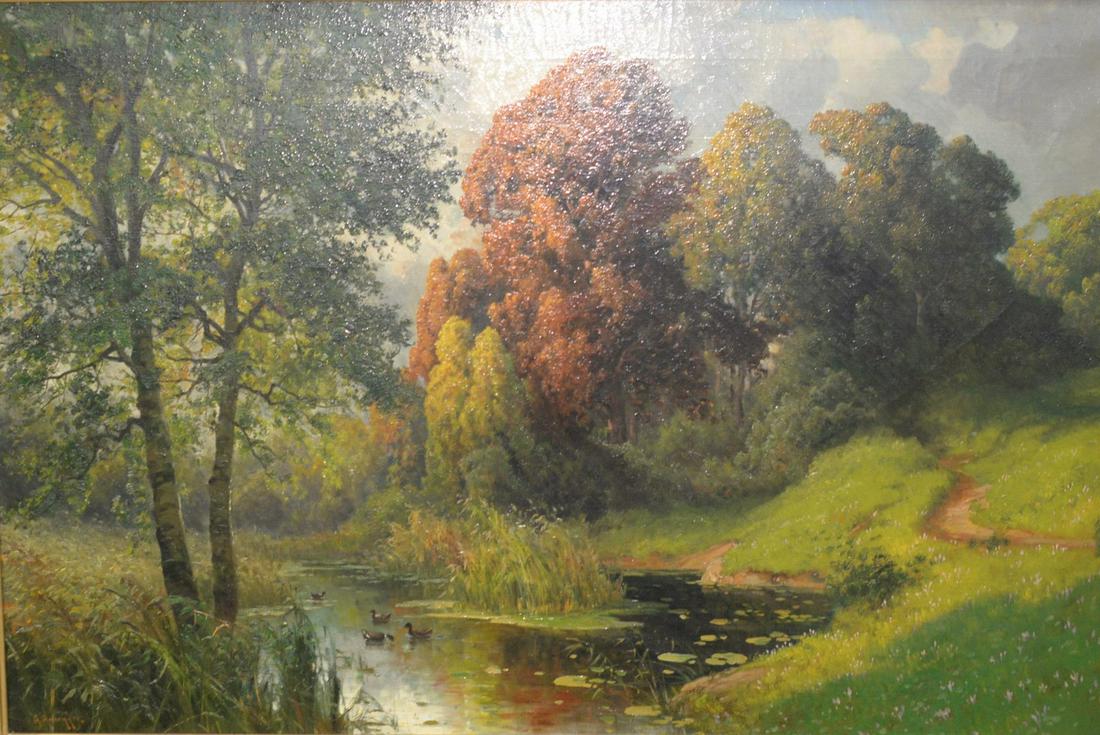 Alois Arnegger (Austrian, 1874 - 1963) "Autumn Ducks in (1 of 3)