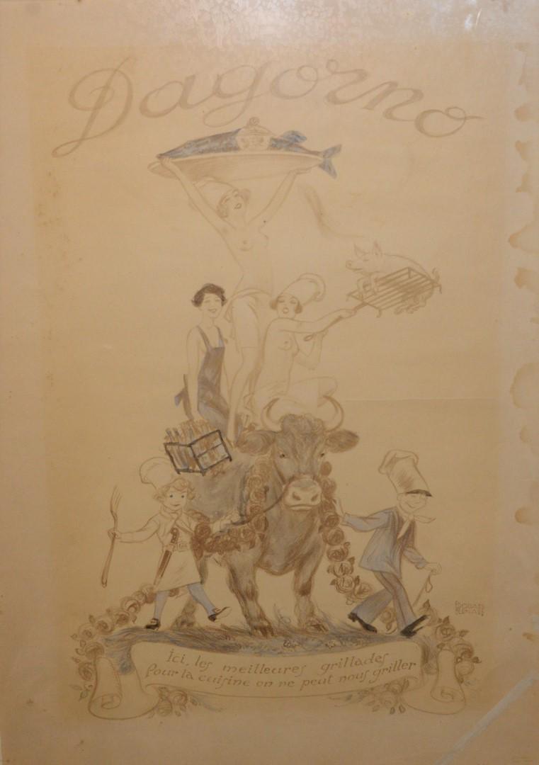 Edouard Bernard framed original handwritten French men: Edouard Bernardframed original handwritten French men for Dagorno Marche de La Villettetwo sidedsight size: 17" x 12"Provenance: The Estate of Diana Atwood Johnson
