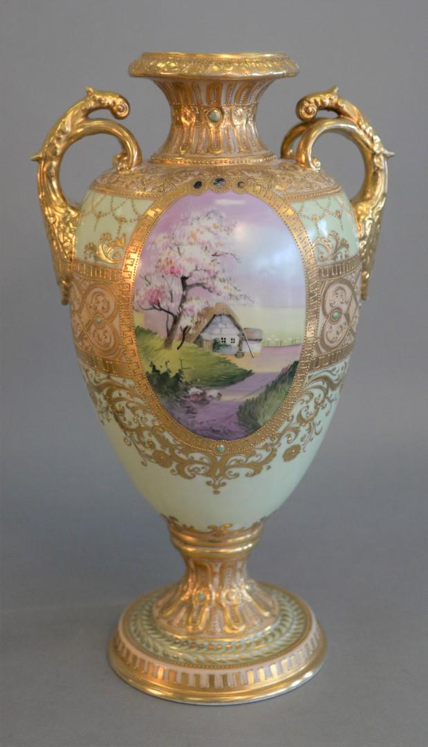 Large Nippon Porcelain Vase having enameled jewels and (1 of 4)