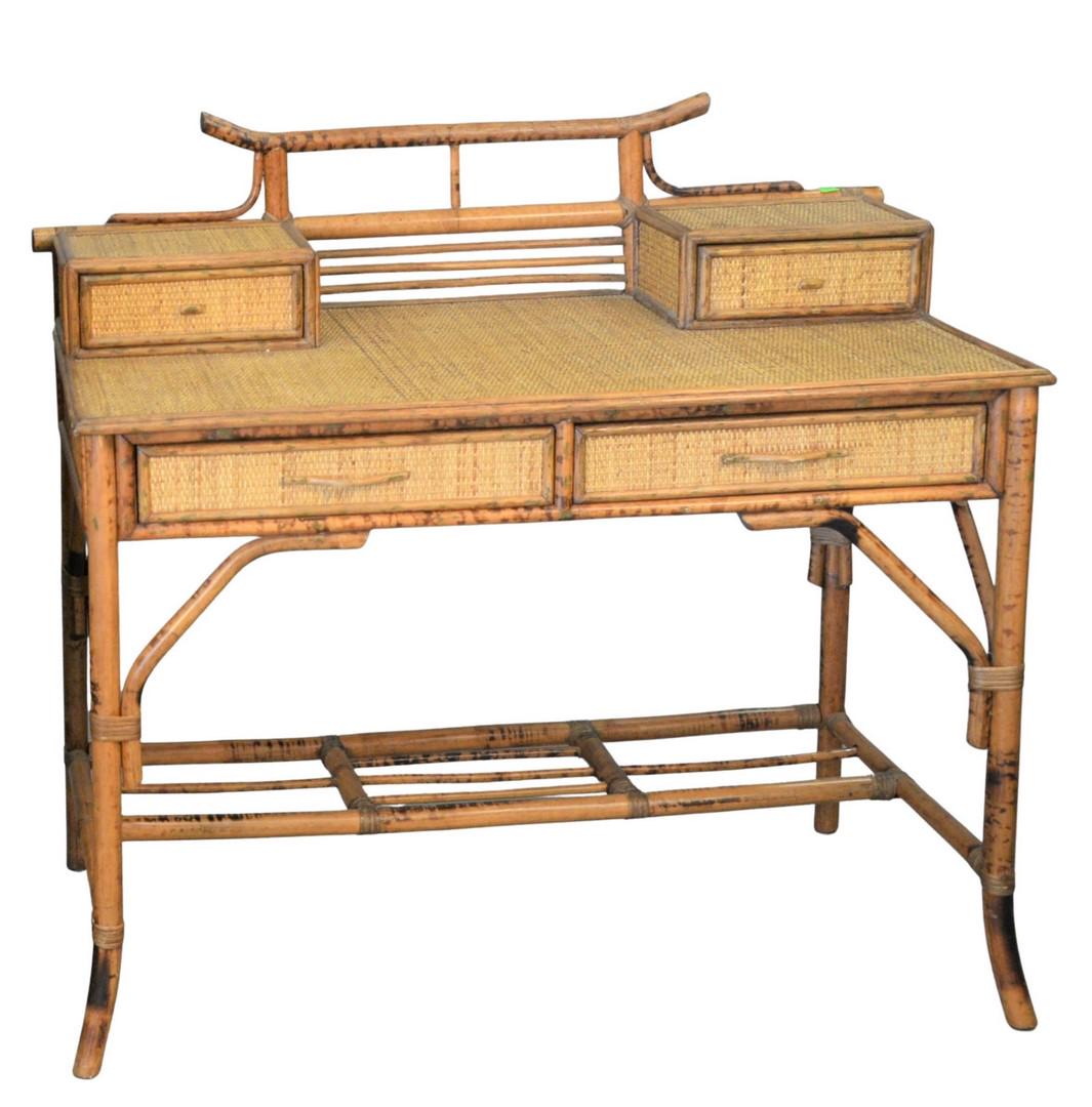 Bamboo and Rattan Desk having four drawers height 39 (1 of 3)