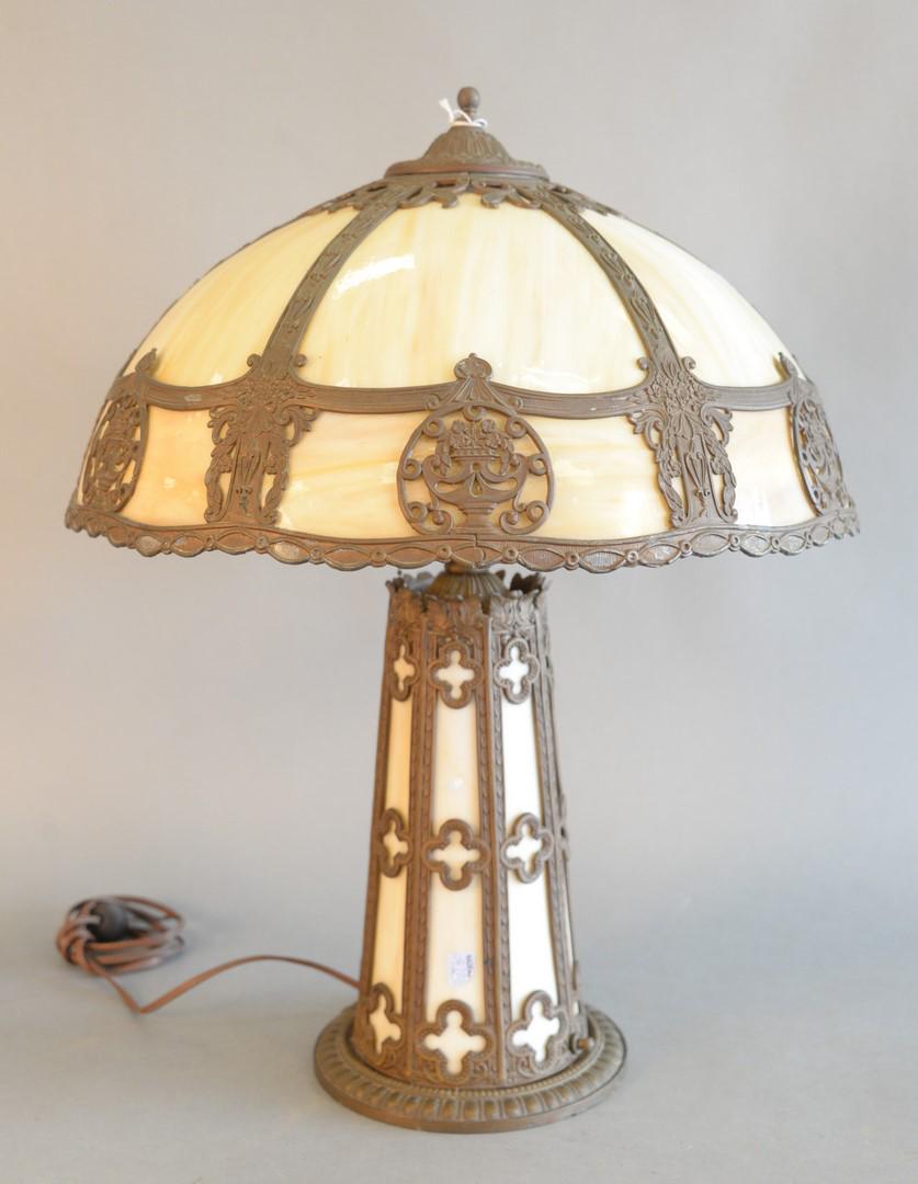 Slag Glass Table Lamp having six carmel glass panels (1 of 3)