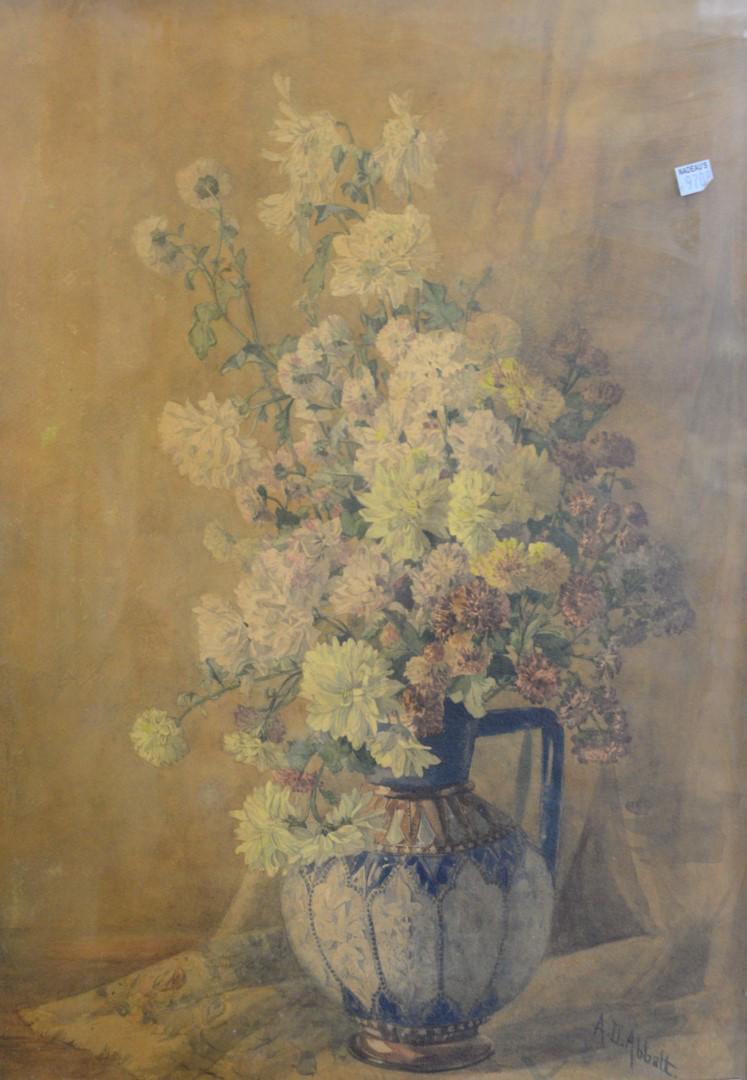 Agnes Dean Abbatt (American, 1847 - 1917) vase with: Agnes Dean Abbatt (American, 1847 - 1917)vase with wildflowerswatercolor on papersigned lower right: A. D. Abbattsight size: 28" x 19"Provenance: Provenance: Thirty-five year collection of Dana Cooley