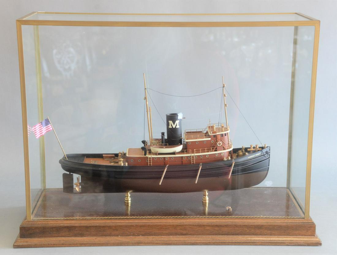 Edmond Moran Model Tug Boat in brass and glass case (1 of 3)