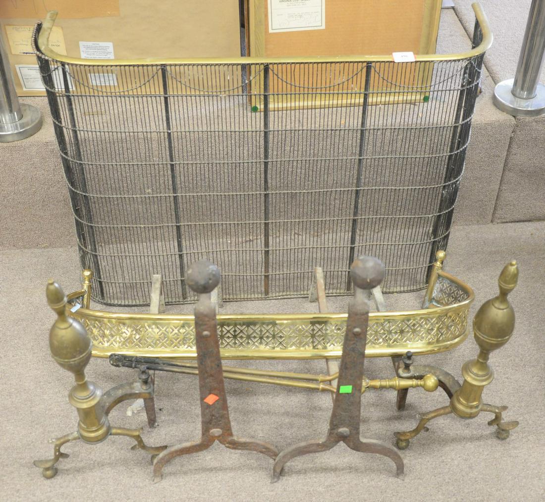 Fireplace Lot  to include pair iron andirons, pair (1 of 2)