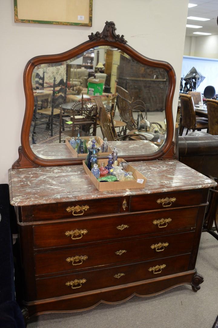 French Victorian Marble Top Chest and Mirror Width 49" (1 of 3)