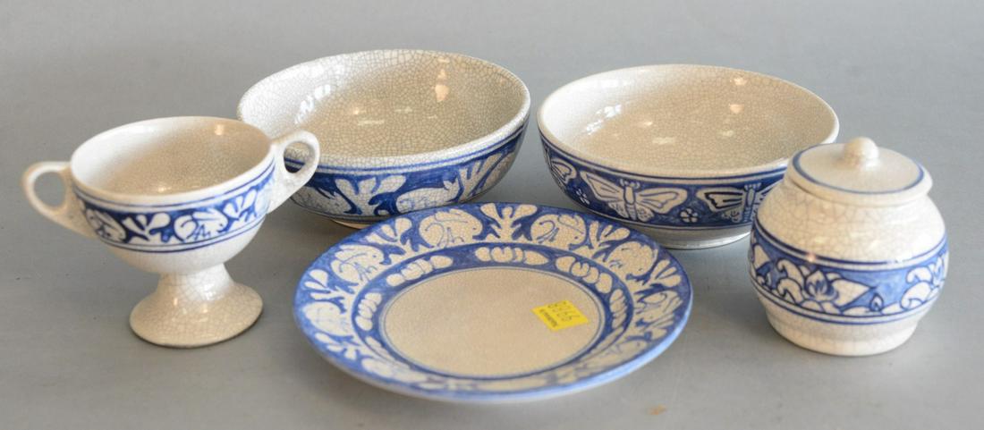 Dedham Pottery Five Piece Group to include double (1 of 4)