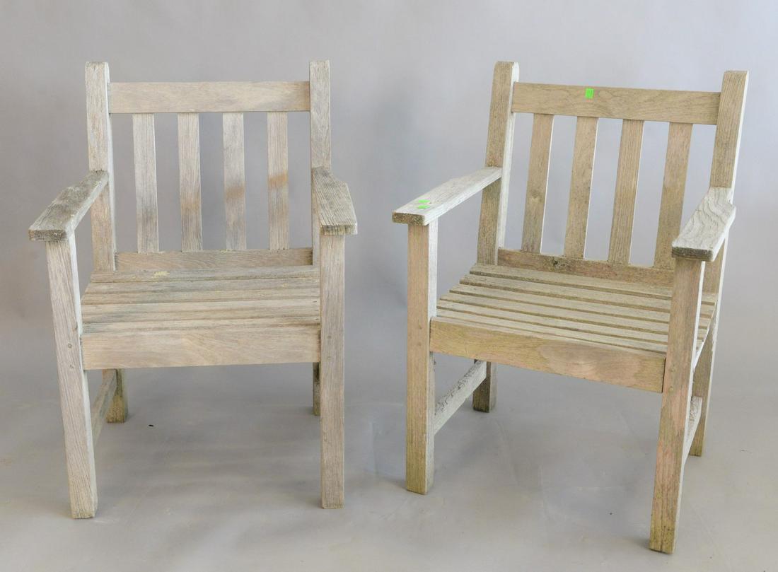 Pair Teak Outdoor Armchairs height 33 inches (1 of 5)