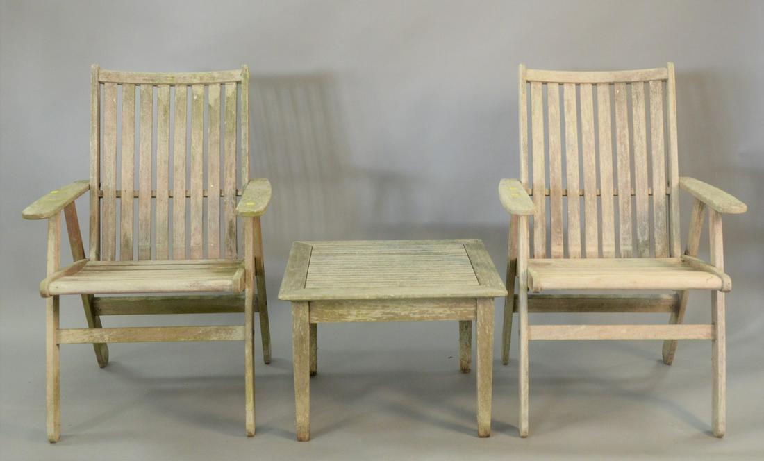 Three piece lot to include;  Pair Teak Outdoor (1 of 4)