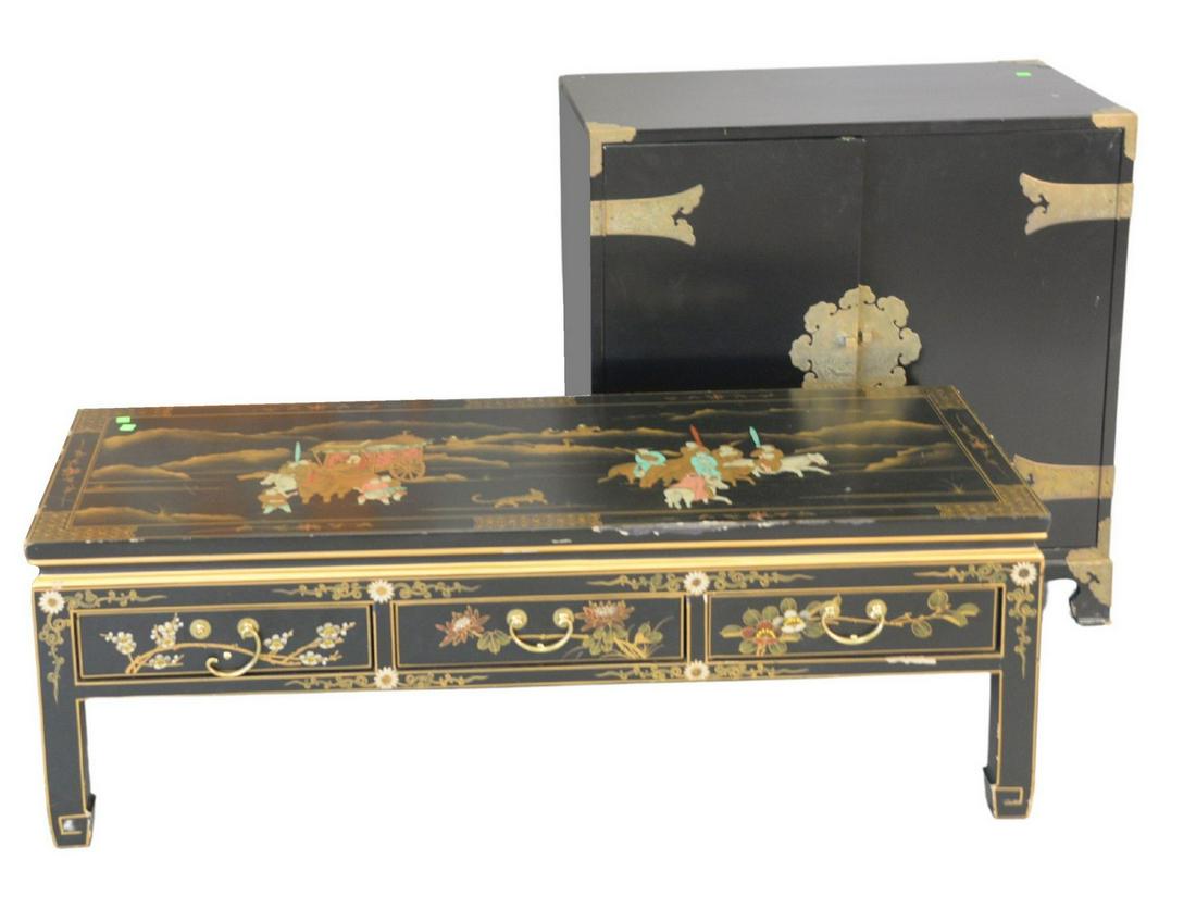 Two Piece Lot to include lacquered cabinet with two (1 of 4)