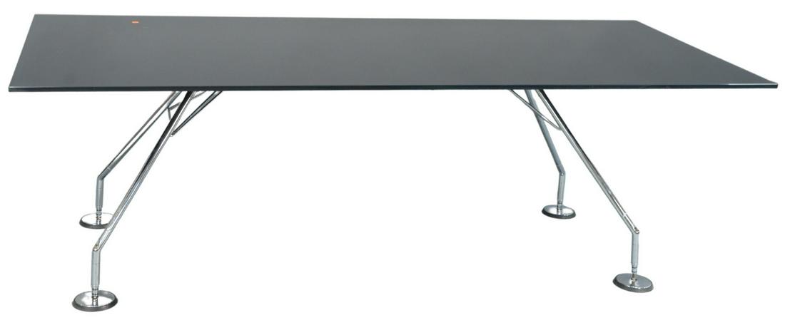 Lord Norman Foster "Tecno Nomos" dining table, having: Lord Norman Foster "Tecno Nomos" dining table, having black glass top with chrome base, height 28 inches, top 39" x 86".