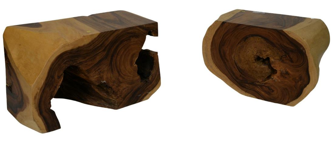 Pair of Modern Freeform Log End Tables, heights 18: Pair of Modern Freeform Log End Tables, heights 18 inches, tops 14 3/4" x 25 1/2" and 14" x 29".