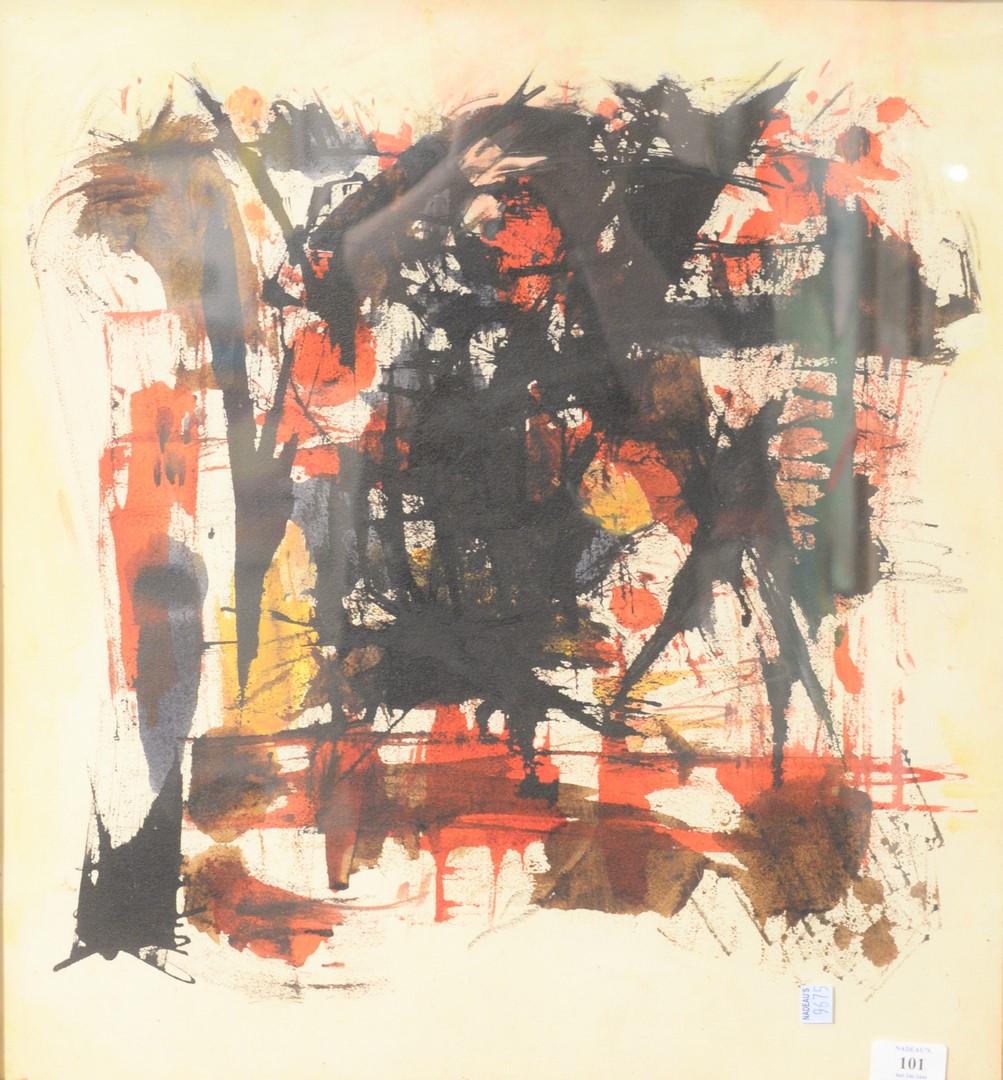 Attributed to Antonio Saura (Spanish, 1930 - 1998),: Attributed to Antonio Saura (Spanish, 1930 - 1998), Lola, 1958, watercolor and gouache on paper, unsigned, unmarked label verso, sight size 22 1/2" x 20 1/2".