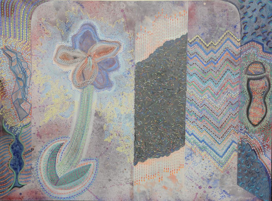 Richard Loving (American, b. 1924), Amaryllis Lust,: Richard Loving (American, b. 1924), Amaryllis Lust, 1982, acrylic on canvas; signed, titled and dated on the reverse, 62" x 84".