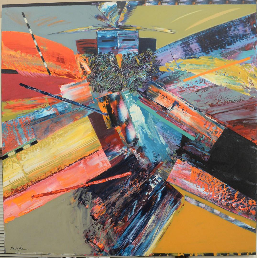 Dan Namingha (American, b. 1950), Kwahu Series, 1995,: Dan Namingha (American, b. 1950), Kwahu Series, 1995, acrylic on canvas, signed lower left "Namingha", signed, titled, and dated on the reverse, 60" x 60". Susan Duval Gallery label adhered to stretch