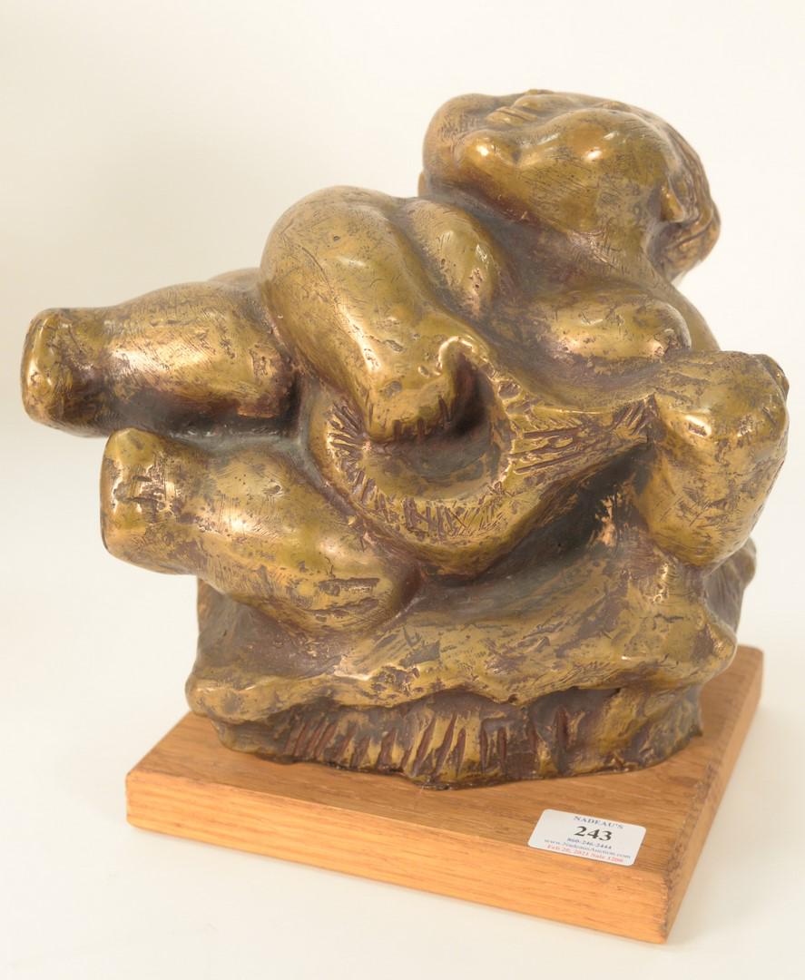1974 Bronze Figure, of a lady playing an instrument, in: 1974 Bronze Figure, of a lady playing an instrument, in the manner of Botero, similar to XV Hongfe, or Boulanger, signed indisctly on the reveres, dated 1974, edition 2/7, height 11 1/2 inches.