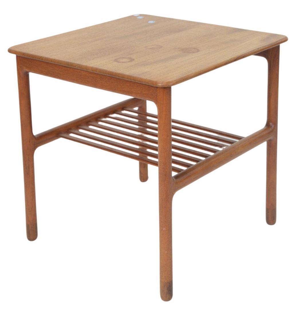Willy Beck Teak Side Table, having slat shelf over: Willy Beck Teak Side Table, having slat shelf over rosewood feet, height 20 1/2 inches, top 20 1/2" x 20 1/2".