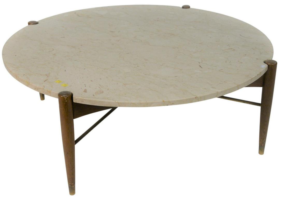 Round Bruno Mathsson Coffee Table, with marble top,: Round Bruno Mathsson Coffee Table, with marble top, height 14 1/2 inches, diameter 40 inches.
