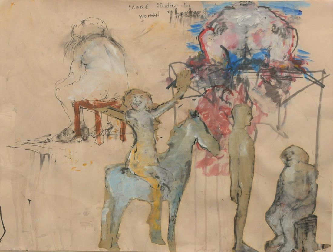 June Leaf (American/Canadian, b. 1929), More Studies: June Leaf (American/Canadian, b. 1929), More Studies for Women Theaters, 1969, watercolor with collage on paper, signed lower right June Leaf, Galerie le Chat Bernard and Virginia Lust Gallery labels