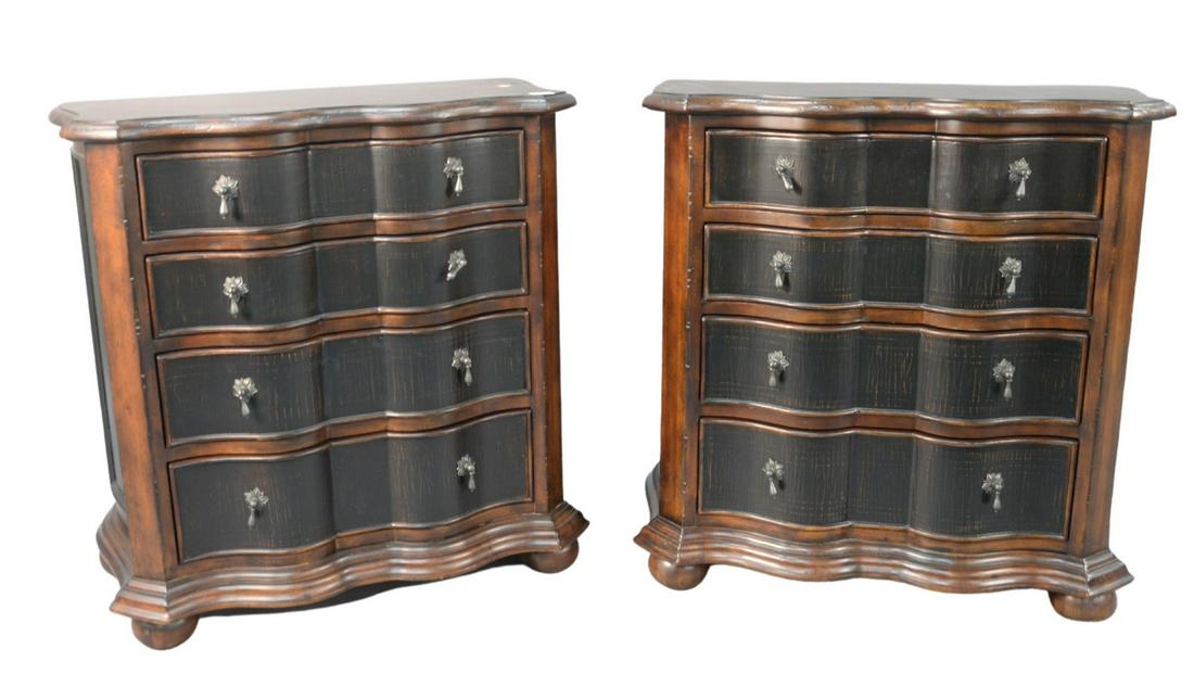 Pair of Ethan Allen Lucca Serpentine Front Chests,: Pair of Ethan Allen Lucca Serpentine Front Chests, height 34 1/2 inches, width 34 1/2 inches, depth 17 inches.