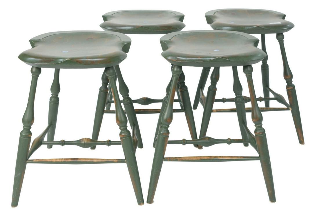Set of Four Warren Chair Works Windsor Style Bar: Set of Four Warren Chair Works Windsor Style Bar Stools, with saddle seats, height 24 inches.