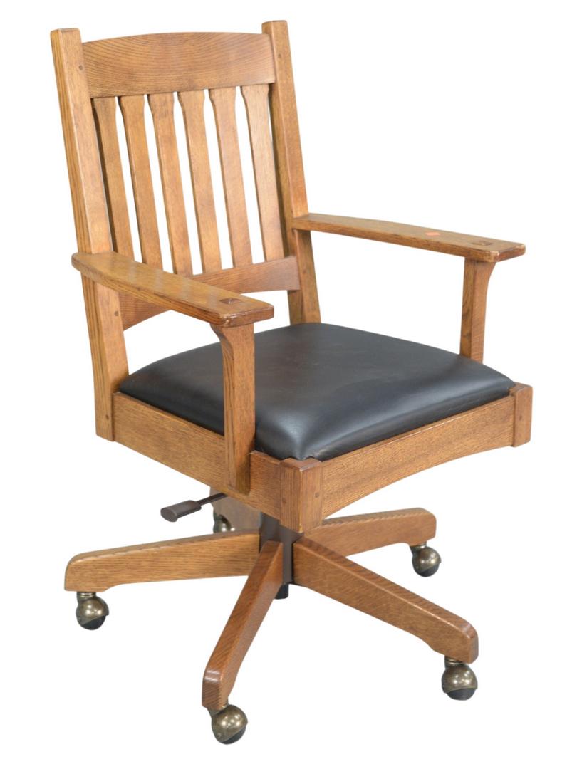 Stickley Mission Oak Swivel Office Chair.: Stickley Mission Oak Swivel Office Chair.