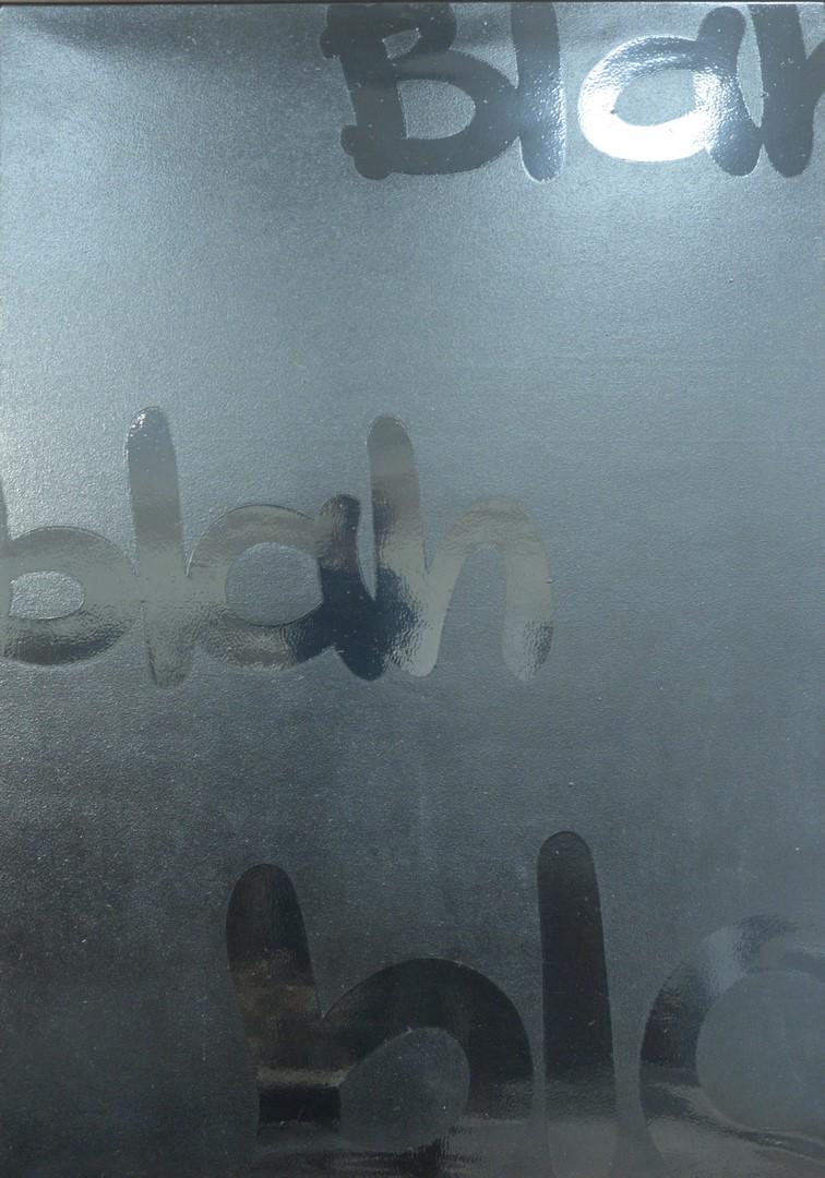 Tao Rey (Argentinian, b. 1978), Blah, Blah, Blah, 2000,: Tao Rey (Argentinian, b. 1978), Blah, Blah, Blah, 2000, enamel on canvas, signed and dated verso: Tao Rey 2000, 84 1/2" x 60". Provenance: Purchased from the artist, 2002. Retails for $5,000.