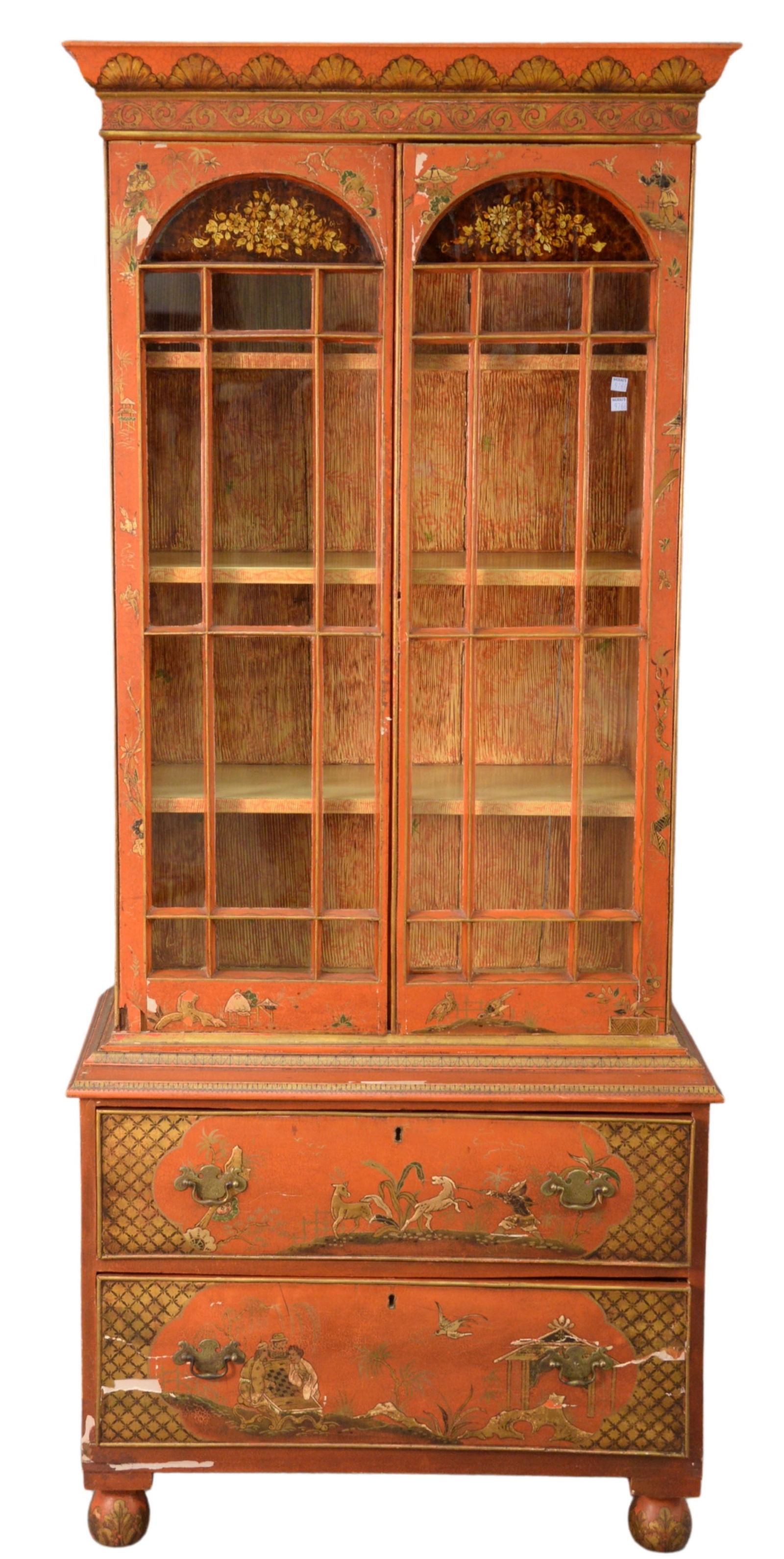 Chinoiserie Decorated Display Cabinet, in two parts, (1 of 6)