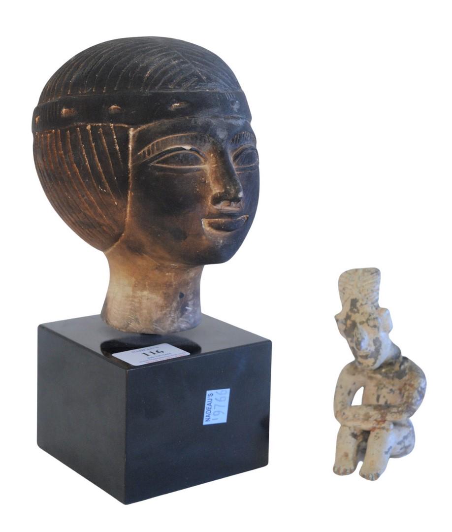 Two Piece Lot to include Egyptian Carved Stone Bust of (1 of 5)