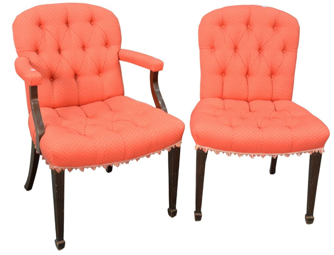 Set of Eight Mahogany Upholstered Dining Chairs, 2 arm, (1 of 4)