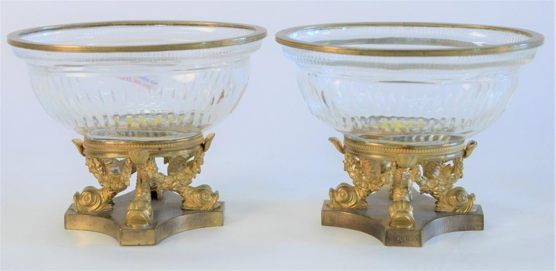 Pair Crystal and Gilt Bronze Oval Dishes, on gilt (1 of 4)