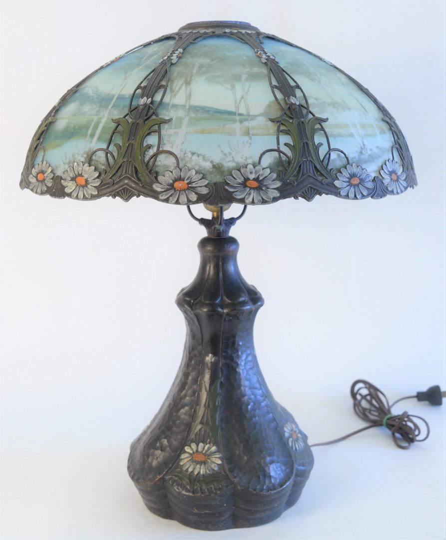 Victorian Reverse Painted Table Lamp, reverse painted w (1 of 6)