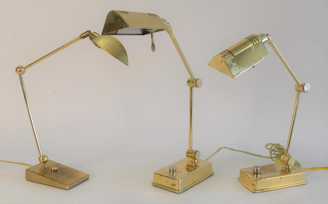 Five Brass Lamps, to include pair of brass adjustable (1 of 4)