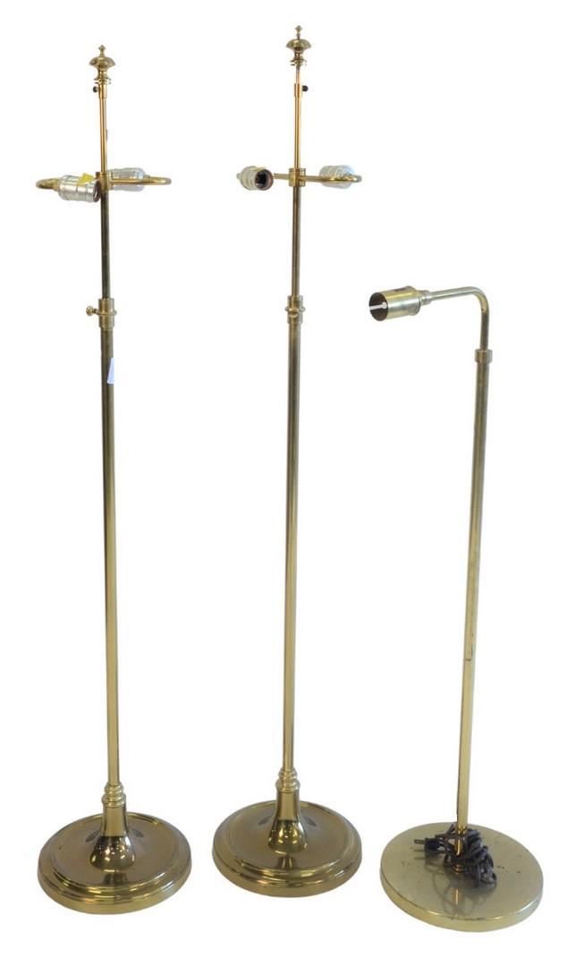 Three Brass Adjustable Floor Lamps. (1 of 3)