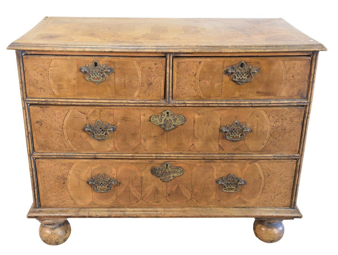 Burlwood Queen Anne Style Chest, two over two drawers (1 of 5)