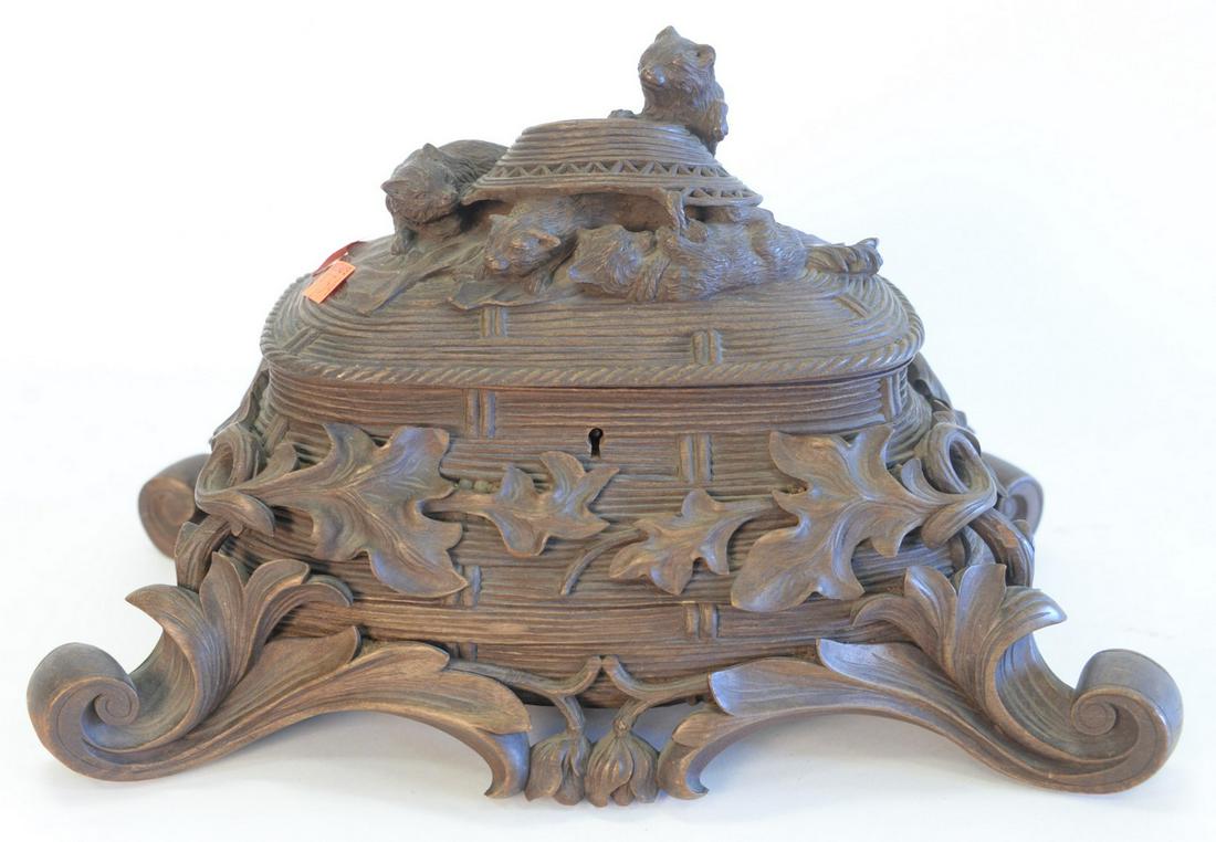 German Black Forest Carved Box, with four cats at play (1 of 5)