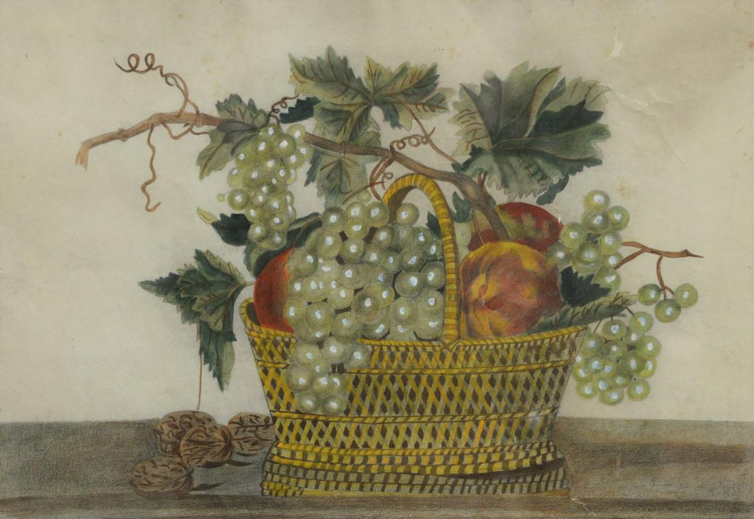 Watercolor Still Life, basket with fruit, unsigned, (1 of 3)