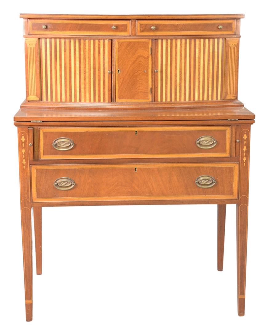 Custom mahogany tambour desk, height 47-1/2 inches, (1 of 4)